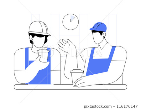 Coffee break at the construction site abstract concept vector illustration. 116176147