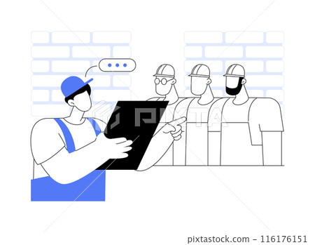 Construction team meeting abstract concept vector illustration. Construction team meeting abstract concept vector illustration. 116176151