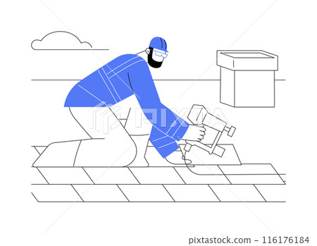 Installing roofing shingles abstract concept vector illustration. 116176184