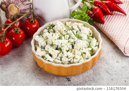 Curd cheese with green herbs Curd cheese with green herbs 116176504