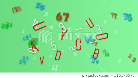 Image of letters and numbers on green background 116176575