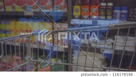 Image of financial data processing over shopping cart 116176598
