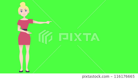 Image of illustration of caucasian woman talking and gesturing with copy space on green screen 116176665