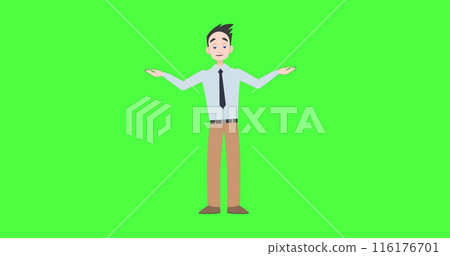 Image of illustration of caucasian man talking and gesturing with copy space on green screen 116176701