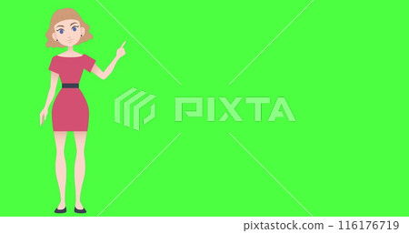 Image of illustration of caucasian woman talking and gesturing with copy space on green screen 116176719