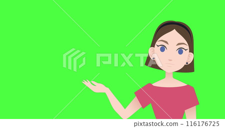 Image of illustration of caucasian woman talking and gesturing with copy space on green screen 116176725