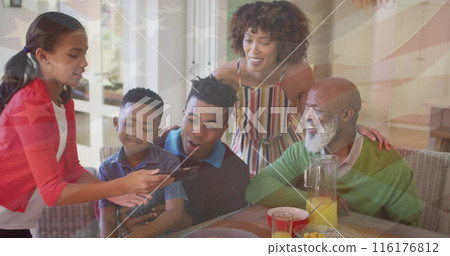 Image of flag of usa over african american family taking selfies Image of flag of usa over african american family taking selfies 116176812
