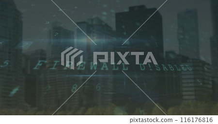 Image of cyber attack warning over cityscape 116176816