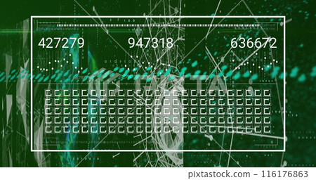 Image of numbers, data and connections on green background 116176863