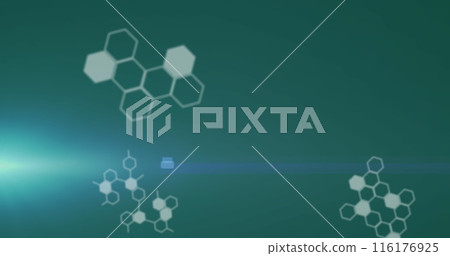 Image of digital interface with database over hexagonal shapes and computer language 116176925