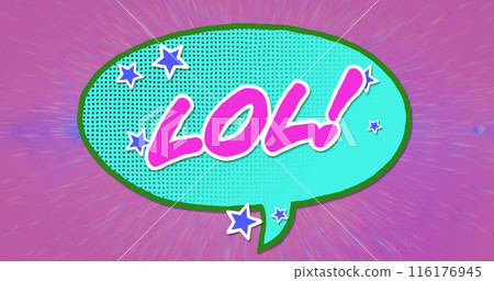 Image of lol text over retro green speech bubble on pink background Image of lol text over retro green speech bubble on pink background 116176945