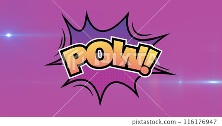 Image of pow text over retro star speech bubble on pink background Image of pow text over retro star speech bubble on pink background 116176947