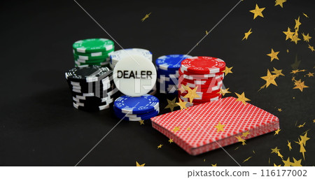 Image of stars falling over dealer text and chips Image of stars falling over dealer text and chips 116177002