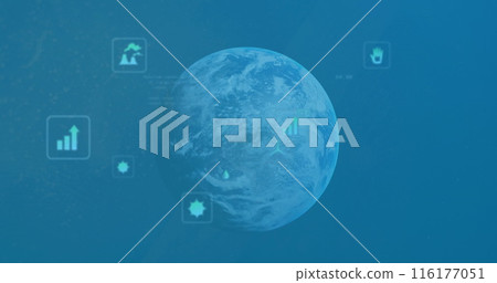 The image is an image of data processing over a globe 116177051