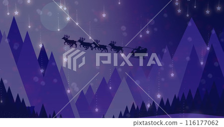 Image of mountains and santa claus over blue background 116177062