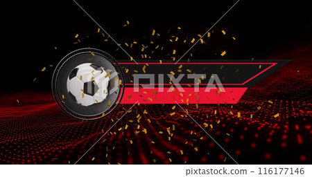 Image of football over shapes and confetti 116177146