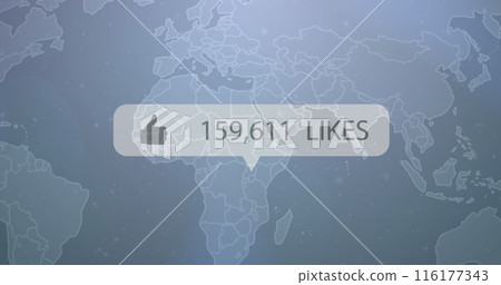 Image of like icon with increasing numbers over world map against grey background 116177343
