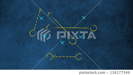 Image of football game strategy plan against textured blue background 116177349