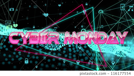 Image of cyber monday text over network of connections with icons 116177554