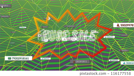 Image of huge sale text over network of connections with icons Image of huge sale text over network of connections with icons 116177558
