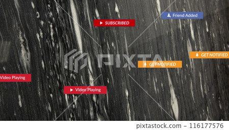 Image of social media icons and text over stone background 116177576