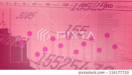 Image of changing numbers, statistical and stock market data processing against pink background Image of changing numbers, statistical and stock market data processing against pink background 116177728