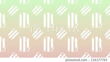 Image of set of pen icons in seamless pattern against pink and green gradient background Image of set of pen icons in seamless pattern against pink and green gradient background 116177765