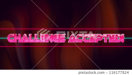 Image of glitch effect over challenge accepted text against red digital wave on black background Image of glitch effect over challenge accepted text against red digital wave on black background 116177824