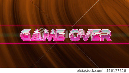 Image of glitch effect over game over text against orange digital wave on black background Image of glitch effect over game over text against orange digital wave on black background 116177826