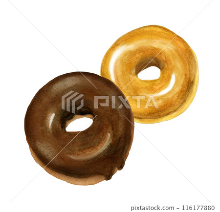 Two donuts [hand-painted watercolor painting] 116177880