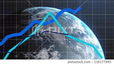 Blue and light blue lines are showing upward trends over background of Earth 116177945