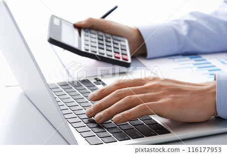 Image of checking business status. Calculating cash flow. Numerous reports and calculators. 116177953