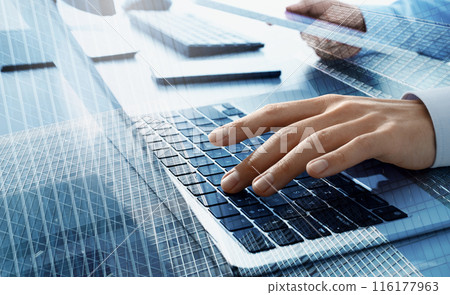 資訊科技企業形象。數據管理和創新解決方案的開發。眾多的辦公大樓； 116177963