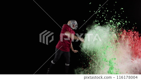Image of colourful powders over american football player 116178004