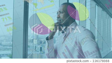Image of data processing over african american businessman thinking Image of data processing over african american businessman thinking 116178088