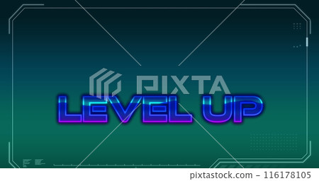 Level up text banner against abstract shapes on green and blue gradient background 116178105