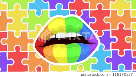 Image of rainbow lips over rainbow puzzle Image of rainbow lips over rainbow puzzle 116178137