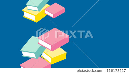 Image of book icons over blue background 116178217