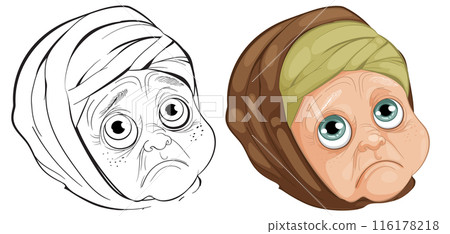 Sad Elderly Woman Illustration 116178218