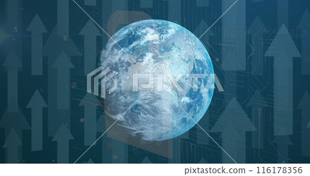 Image of financial data processing with globe over warehouse Image of financial data processing with globe over warehouse 116178356
