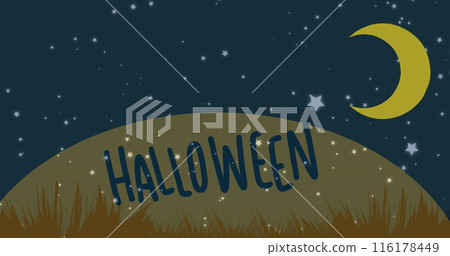Image of halloween text over moon and pumpkins Image of halloween text over moon and pumpkins 116178449