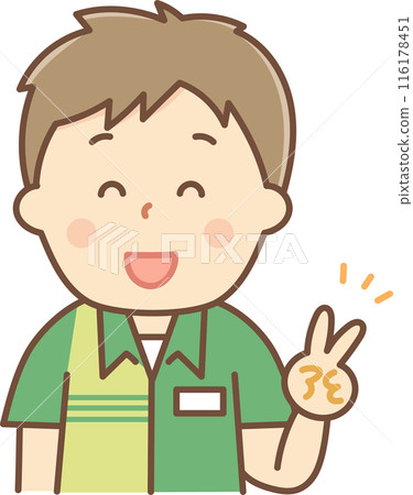 A part-time worker making a peace sign A part-time worker making a peace sign 116178451