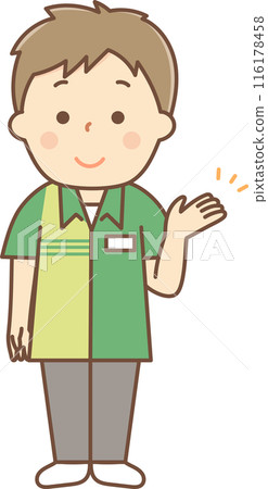 Full body of a part-time worker giving a tour Full body of a part-time worker giving a tour 116178458