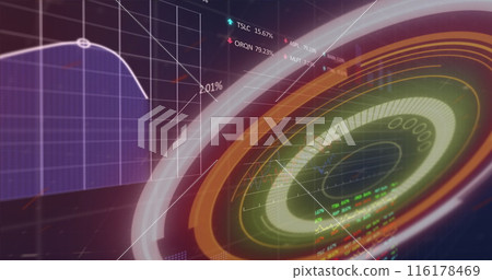 Image of clock moving over and spots on black background Image of clock moving over and spots on black background 116178469