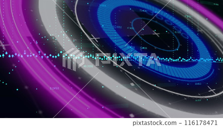 Image of data processing on grid over black background Image of data processing on grid over black background 116178471