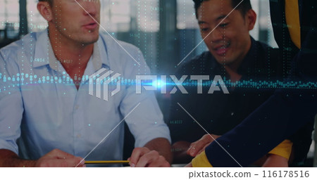 Image of caucasian woman using smartphone over cityscape Image of caucasian woman using smartphone over cityscape 116178516