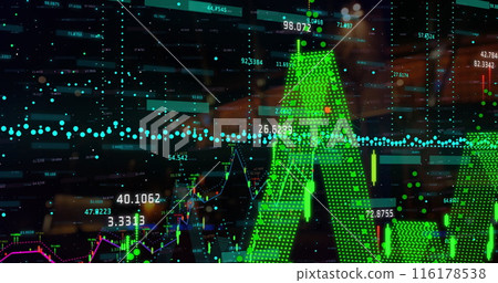 Image of financial data processing over cityscape 116178538
