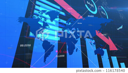 Image of arrows connections and globe rotating in writing 116178540