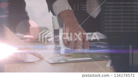 Image of financial data processing over working business people Image of financial data processing over working business people 116178572