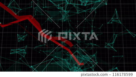 Image of financial graph over connections on black background 116178599